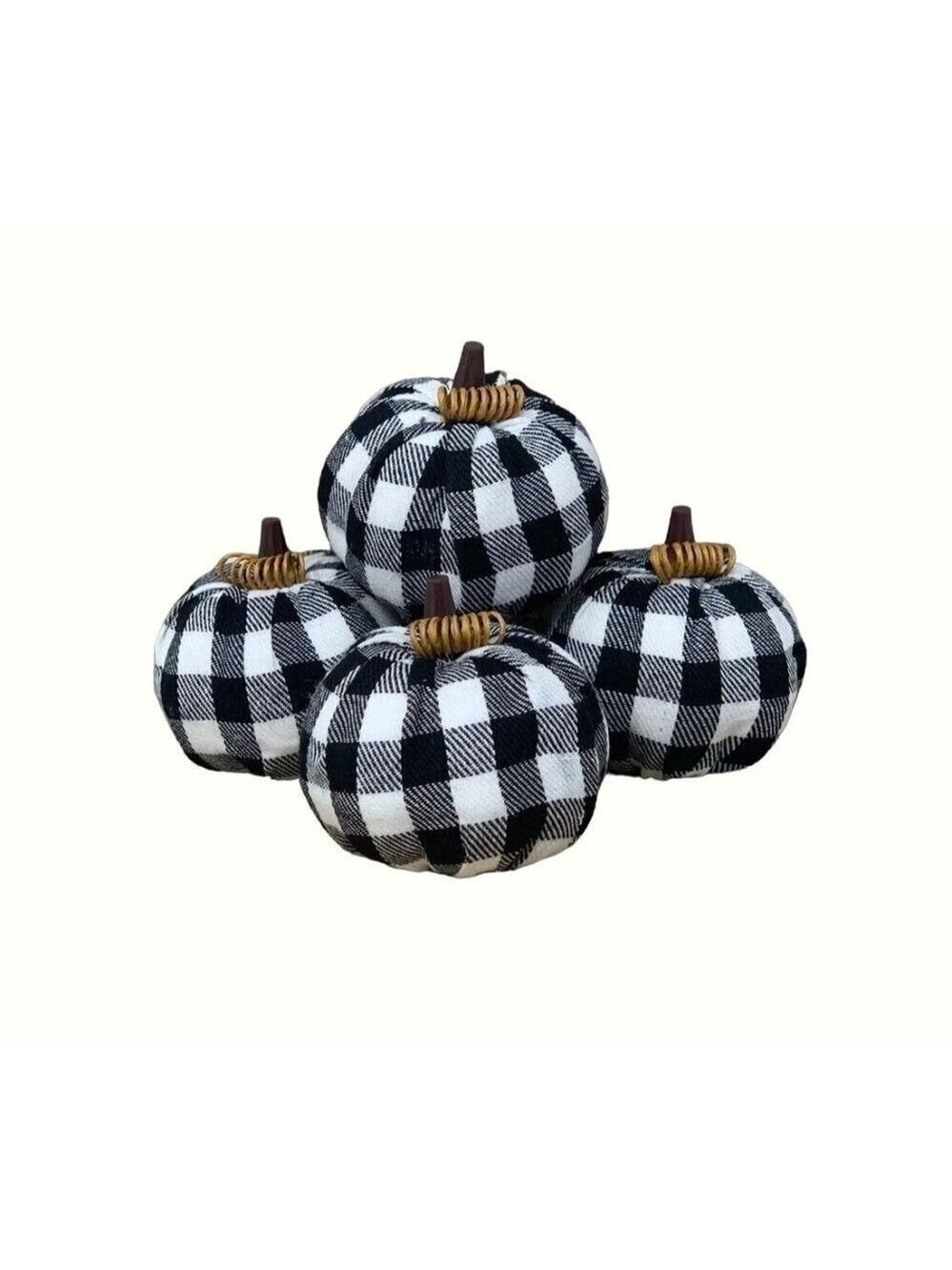 Farmhouse Buffalo Plaid Checkered Pumpkins Miniature Black White Fall 2.5 Inch